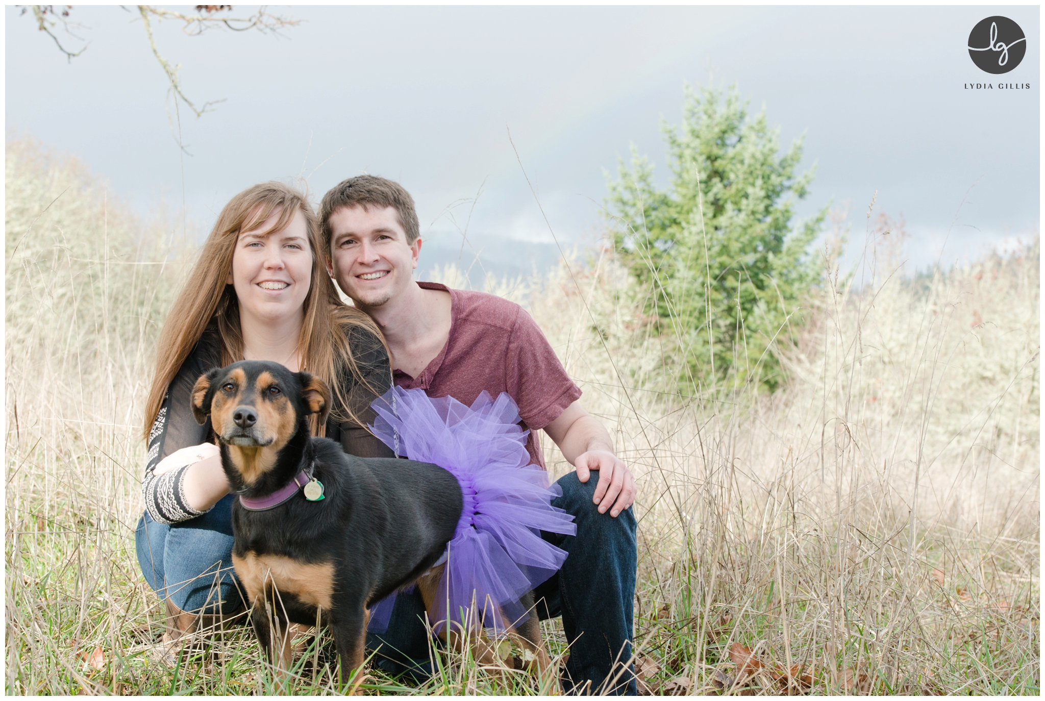 couple with dog at Bald Hill Corvallis | Lydia Gillis Photography