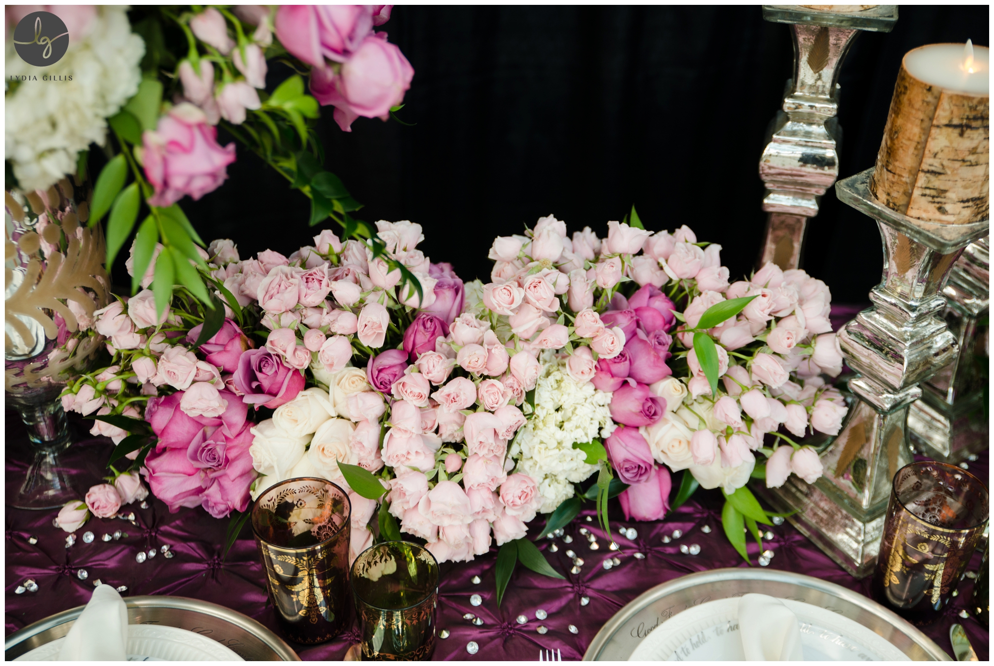 wedding details, wedding planner, luxury wedding, pulpier theme wedding, purple and pink roses, the perfect occasion | Lydia Gillis Photographer