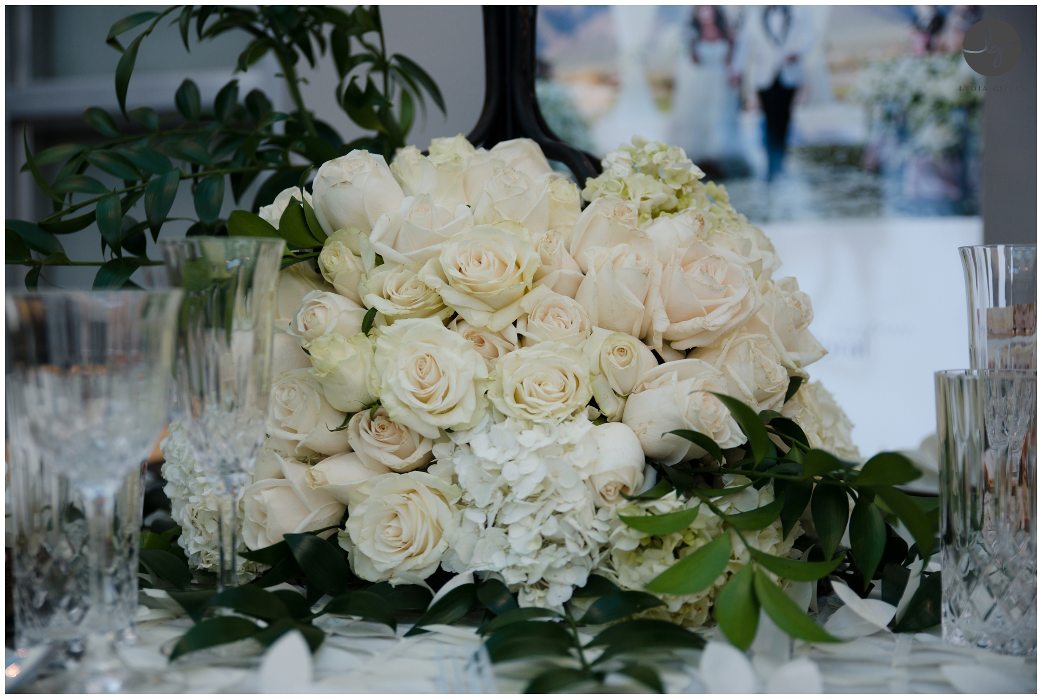 wedding details, wedding planner, luxury wedding, pulpier theme wedding, white roses, the perfect occasion | Lydia Gillis Photographer