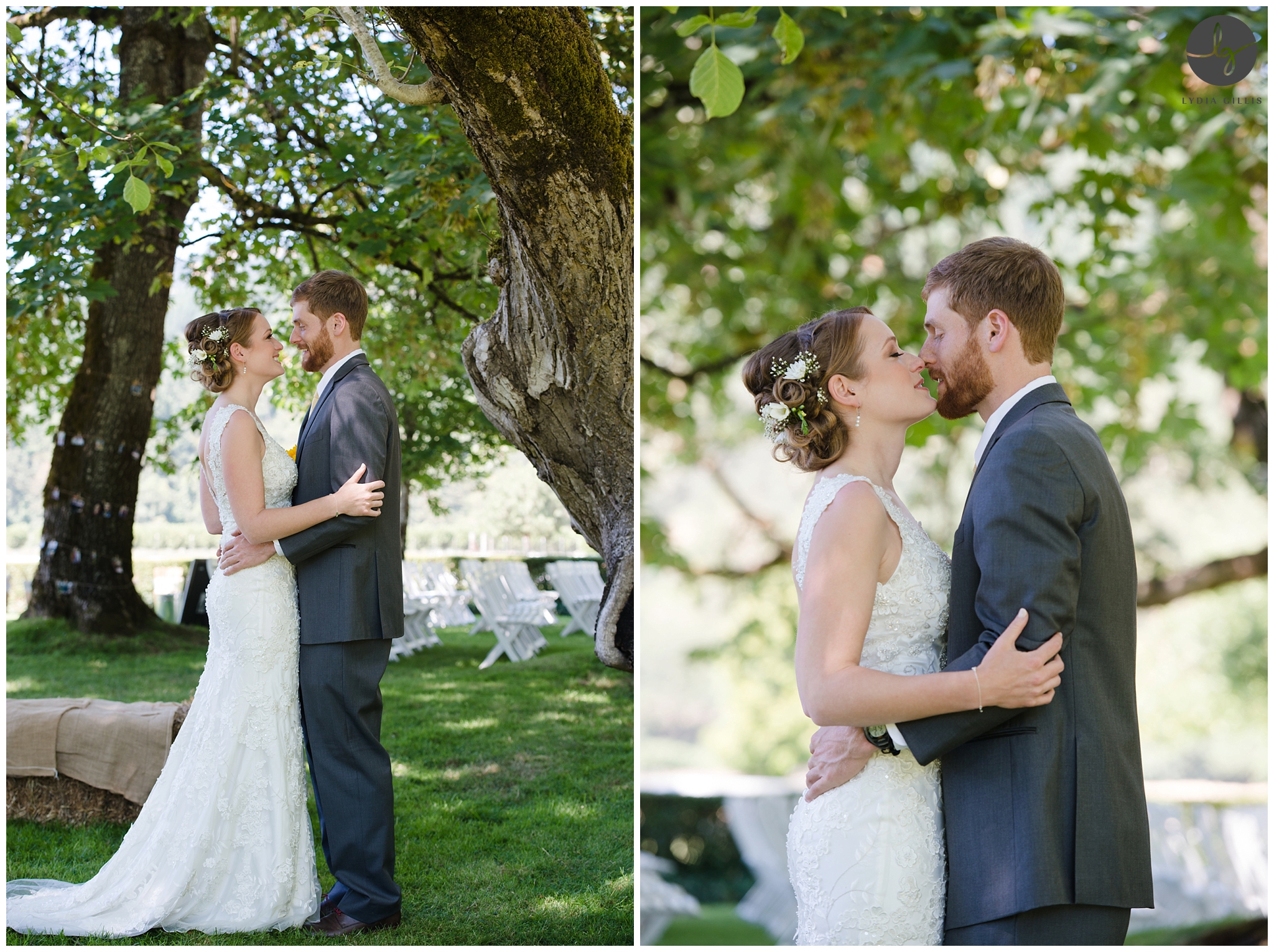 Mckenzie Oak Ranch Wedding, Outdoor wedding picture of bride and groom | Lydia Gillis Photography 