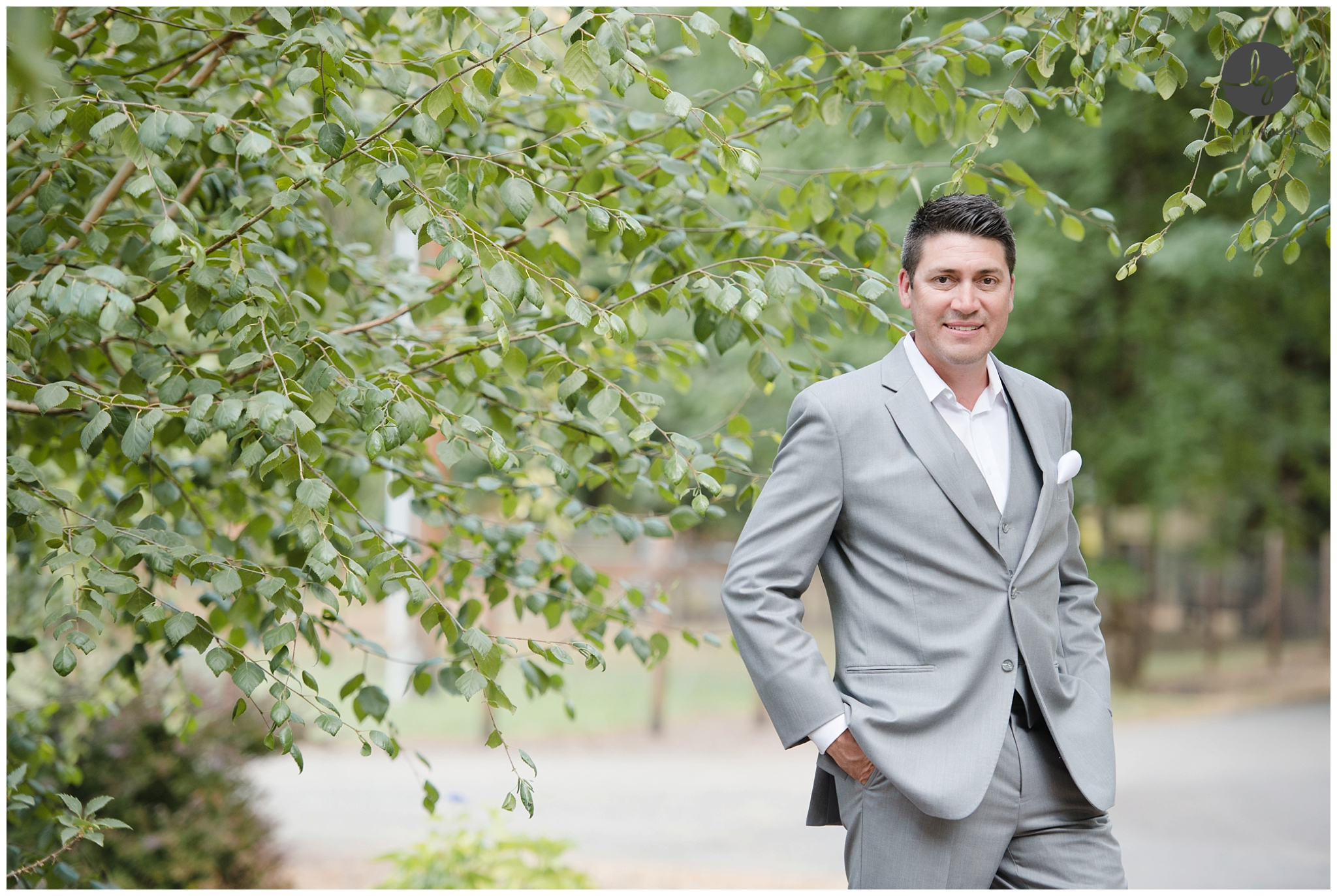 photos of groom in a gray suit in Eugene, Oregon. Photographed by Eugene wedding photography, Lydia Gillis Photography