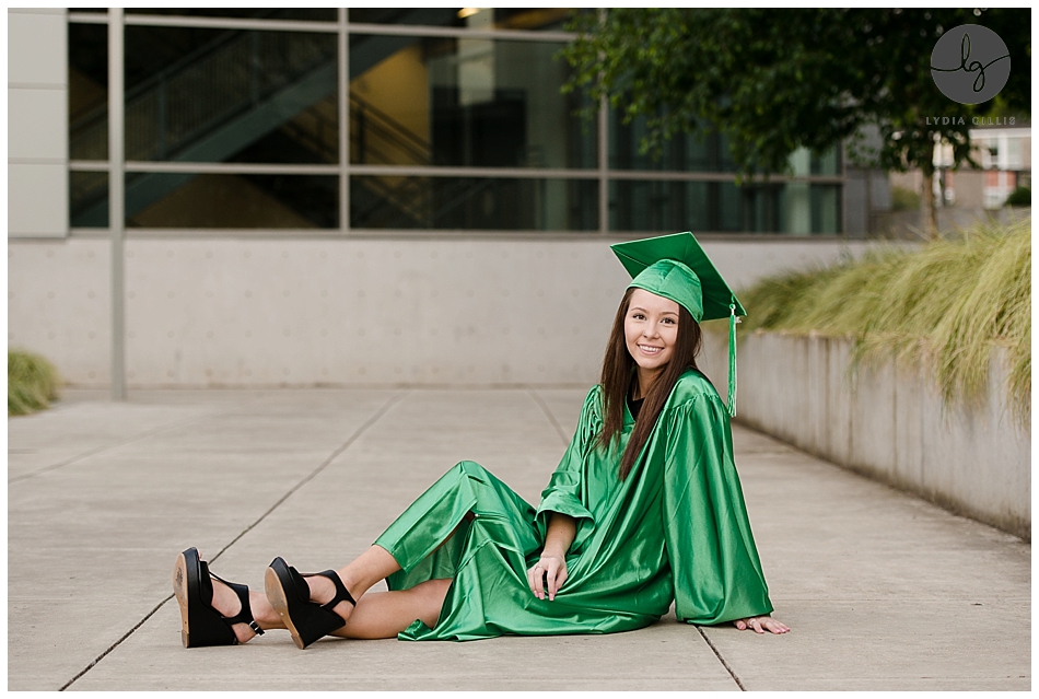 Cap and Gown Senior Pictures in downtown Eugene