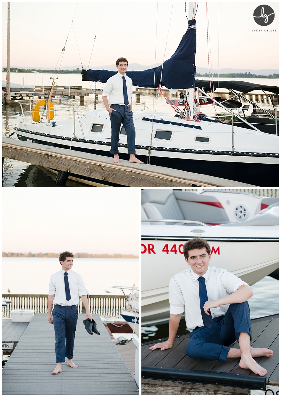 senior pictures of boy at the lake