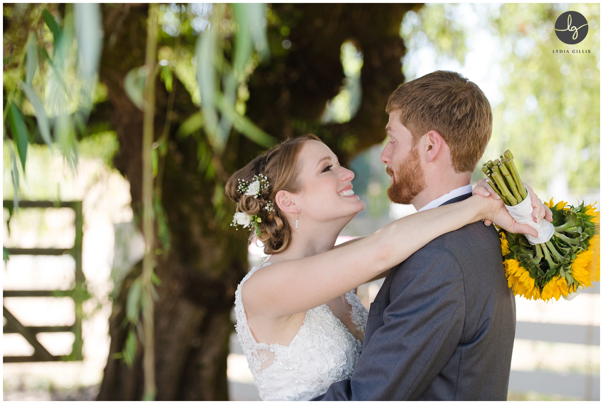 McKenzie Oak Ranch Wedding, Outdoor wedding picture of bride and groom | Lydia Gillis Photography
